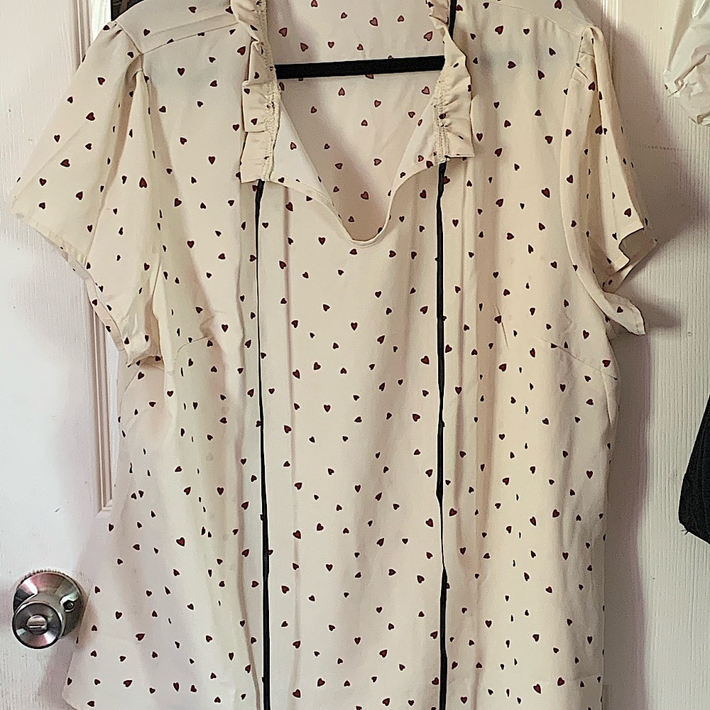 SHEIN White and Red Heart Blouse